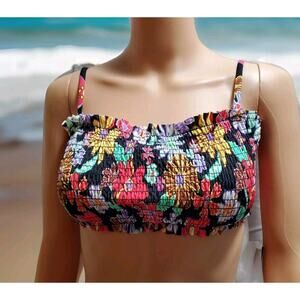 Salt + Cove Womens Floral Print Smocked Tie Back Bikini Swim top XL